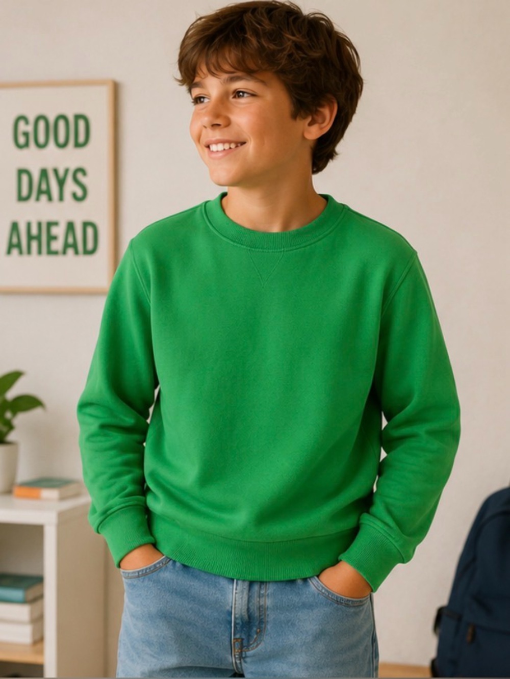 369 GAP Kids Bright Green Fleece Sweatshirt Size Large 10 Unisex Crewneck